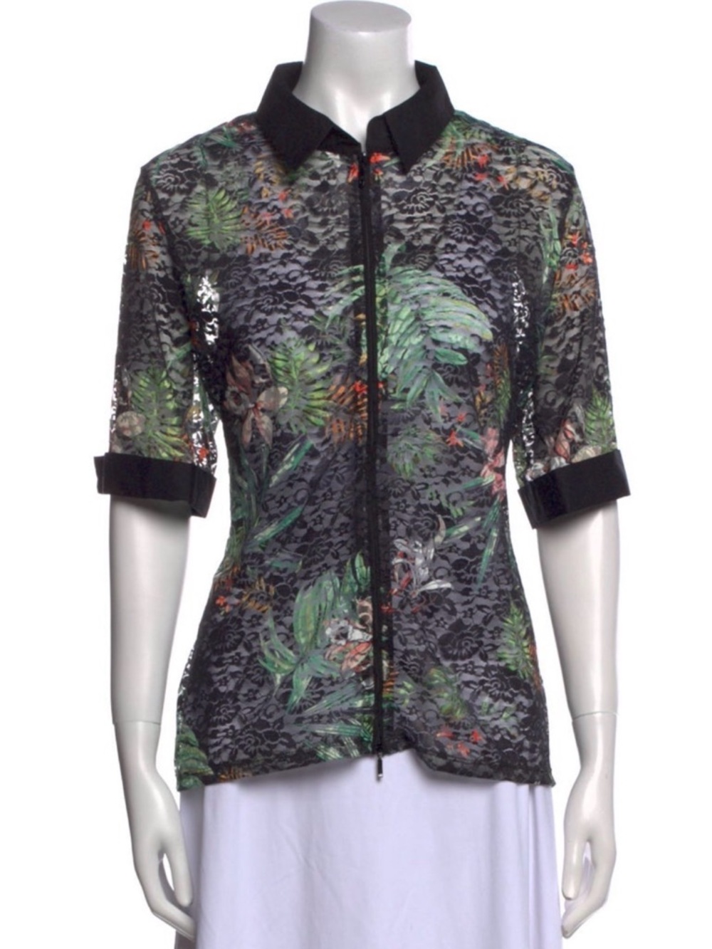 Anne Fontaine - Tropical Lace Zip Up Top - Size: FR 46 - US 14